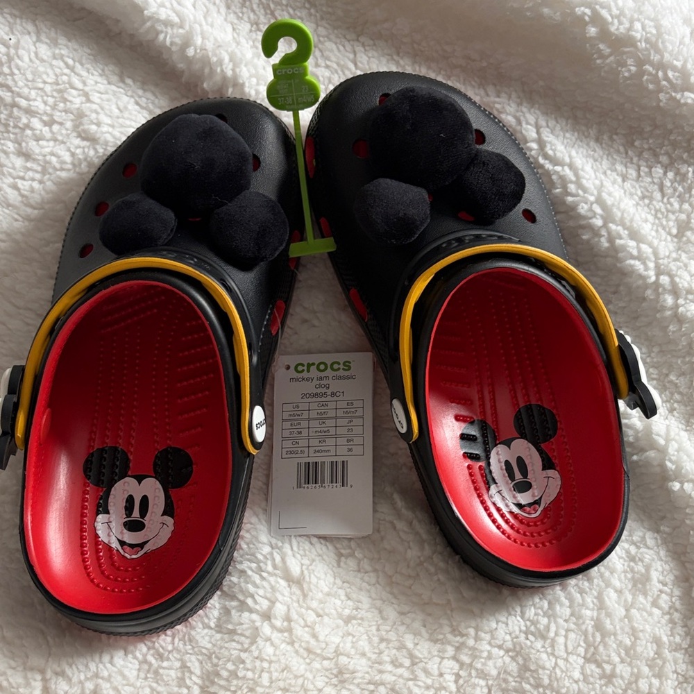 CROCS women’s size 7 men’s size 5 Mickey Mouse Slippers - Black, Red, and Yellow